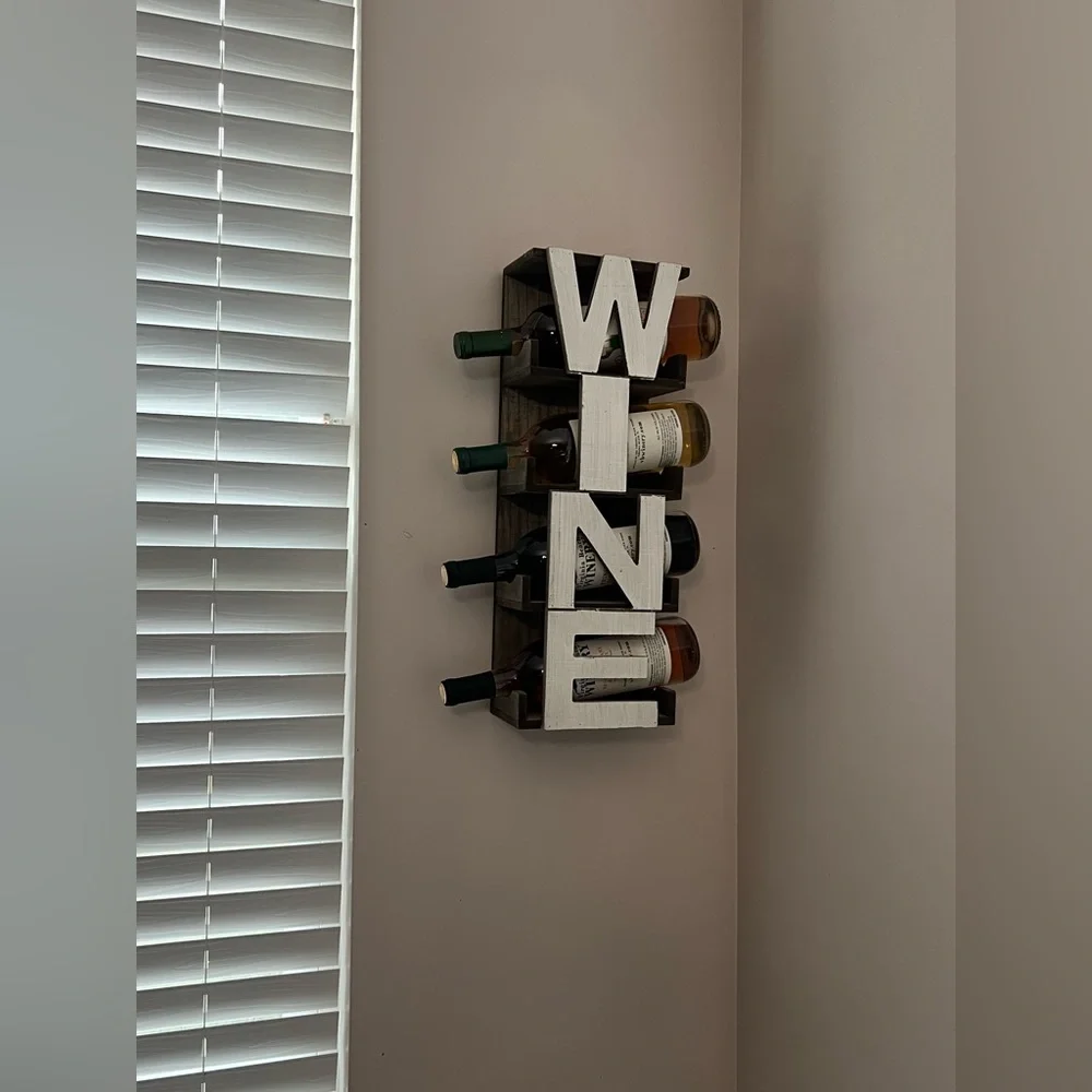 Wall-Mounted Wine Rack with White Letters wood like new available this set of 2